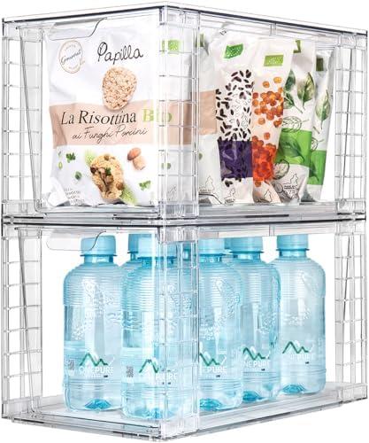 Zero Zoo 2Pack Large Stackable Kitchen Storage Drawers, Clear Foods Organizer Bins with Handles, Easily Assemble for Bathroom, Kitchen, Pantry, Cabinet, Closet(XL-UP Handle)
