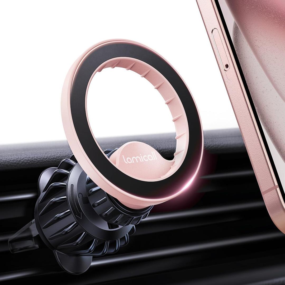 Lamicall for MagSafe Car Mount - [20 Super Magnets] Magnetic Car Phone Mount, Air Vent Phone Holder Car, Hands Free Cell Phone Holder Clip Car Accessories fit iPhone 17 16 15 Pink (NEW Upgraded - Pink)