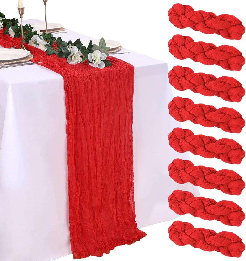 8 Pack Red Cheesecloth Table Runner 10ft Boho Gauze Fabric 120 Inch Cheese Cloth Table Runner Rustic Sheer for Holiday Baby Shower Party Dcor Home Wedding Decoration