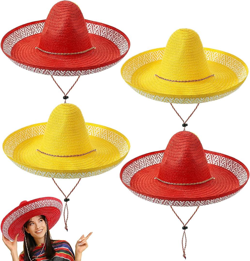 4 Pcs Mexican Sombrero Hats Sombrero Party Hats Fiesta Party Decorations for Women Men Adult