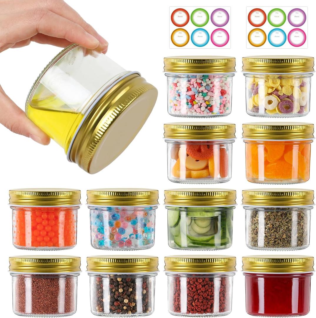 AuroTrends Small Mason Jars 4 oz 12Pcs with Gold Lids, 4 oz Mason Jars with Lids/Small Canning Jars for Candle Making/Jams/Jellies/Spices
