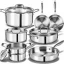Triple Ply Stainless Steel Pots and Pans Set, EWFEN 12 Piece Induction Cookware Set, Oven Dishwasher Safe | Frying Pans, Saucepans, Saute Pan & Stock Pot, PFOA Free Kitchen Skillet