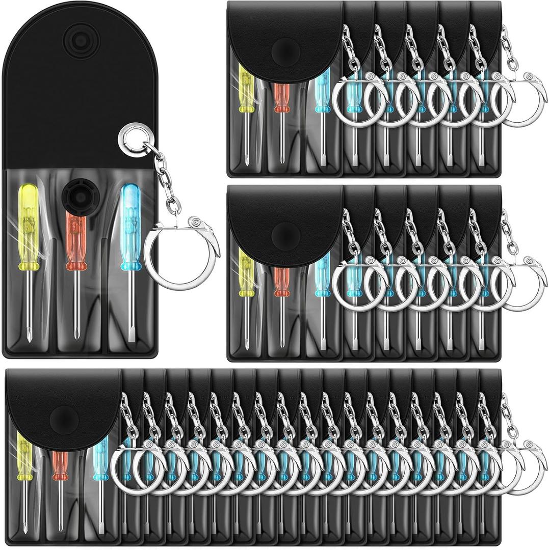 Jutom 30 Set Mini Screwdriver Keychain Set Bulk Includes 3 Mini Screwdrivers in a Portable Pouch with Snap with Hook Bulk Adult Men Employee Coworkers Gifts for Birthday Tool Party Favors Prize