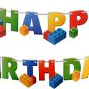 Building Block Birthday Party Supplies Banner by Aliza | Baby Boy Toddler Kids Birthday Decorations – Huge 7-feet Long Brick Themed Decor – The Perfect Decoration for Your Party