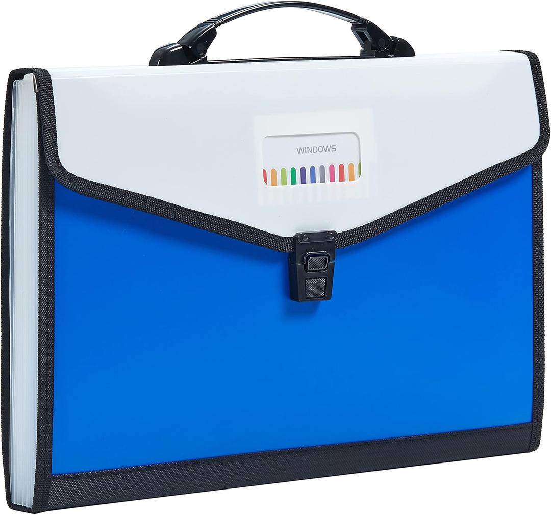 Legal Size 13-Pockets Expanding File Folder with Handle, Plastic Accordion Filling File Folder Expandable Monthly Portable Paper Document Organizer for Office School & Home (Blue)