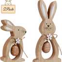 Antizz 2Pcs Easter Decorations for The Home Farmhouse Rustic Wooden Bunny with Egg Tiered Tray Happy Spring Decoration for Indoor Home Party Tabletop Decoration Easter Gifts (Brown)