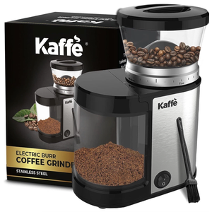 Kaffe Electric Burr Coffee Grinder (5.5oz) w/Adjustable Coarseness Settings - Flat Burr - [New Upgraded Motor ] - Precision Coffee Bean Grinder for Home Use 
