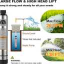 Septic Tank Pump 4" Submersible Effluent Cistern Deep Well Pump with Clog-Resistant Bottom Suction 33FT UL Cord Stainless Steel for Irrigation 26GPM 138FT Head 1/2HP 115V
