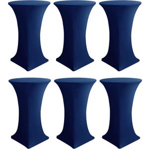 HolidayIdeas Cocktail Table Covers, 6 Pack - Fitted Stretch Spandex Square Corners Cocktail Tablecloths (Navy, Fit for 30"-32" Diameter x 43" Height Tables)