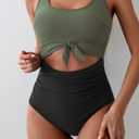 Eomenie Women's One Piece Swimsuit Tummy Control Slimming Bathing Suit Cutout Tie Knot Swimwear (L)