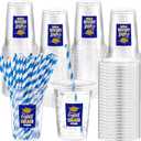 Sliner 50 Set 2026 Blue and Gold Graduation Plastic Cup Disposable with Lid and Paper Straw 16 oz Clear Drinking Cup for College High School Grad Party Supplies Decoration Festivities