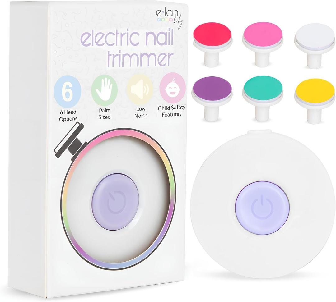 Electric Nail Trimmer, Baby Nail File, Safe + Easy Baby Nail File for Newborns, Infants & Toddlers, 6 Grinding Heads, Gentle Nail Care