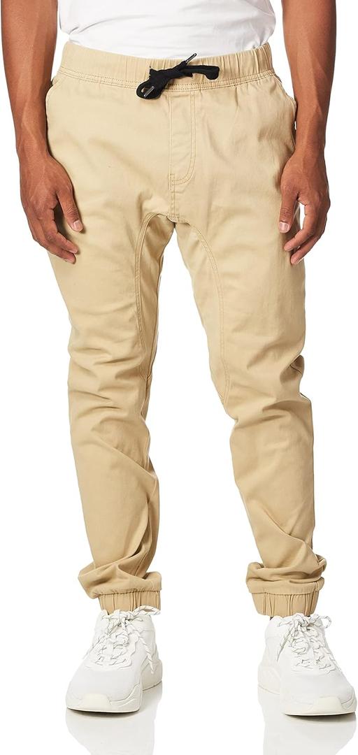 WT02 Men's Twill Jogger Pants (Medium, Light Khaki)