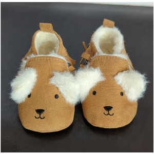Cute Dog Faux Fur Slip On 9-6Months Baby Moccasins