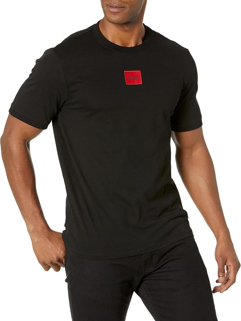 Hugo Mens Ribbed Crew Neck Regular Fit Center Logo T-Shirt (Black, M)