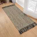 Collive Kitchen Runner Rug, 2x4.3 Hand-Woven Reversible Washable Bathroom Runner Rug for Entryway, Natural/Black Cotton Woven Boho Farmhouse Front Door Rug for Bedroom Entry Kitchen Floor Door Decor