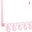 AceOrbit Pink Bow Over The Door Hooks Hanger Wall Mount Towel Hanger Door Holder Organizer 5 Hooks Kawaii Farmhouse Rustic Coquettish Style Decor for Bedroom Bathroom Towel Hat Clothes