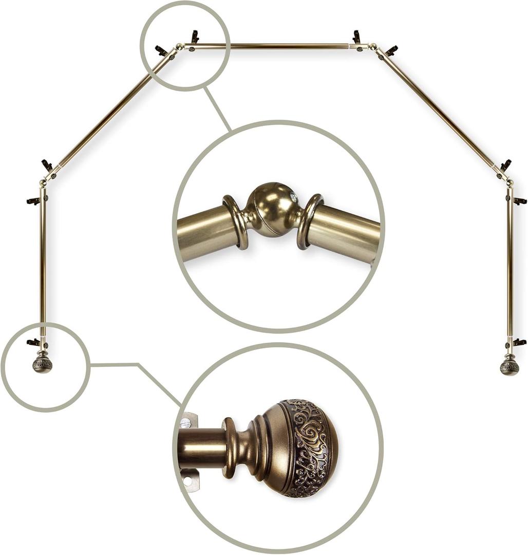 13/16" Nathan 5-Sided Bay Window Curtain Rod - Antique Brass