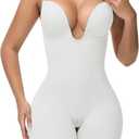 SHAPSHE Backless Shapewear Strapless Deep U Plunge Bodysuit for Women Built In Bra Tummy Control Low Back Body Shaper (Small, White)