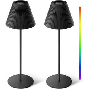 Honeywell M1 Cordless Small Table Lamp Rechargeable, 5200mAh Battery Operated LED Table Lamp, 4 Color 9RGB Stepless Dimmable Touch Control Night Light for Bedroom Restaurant Bedside (2, Black)