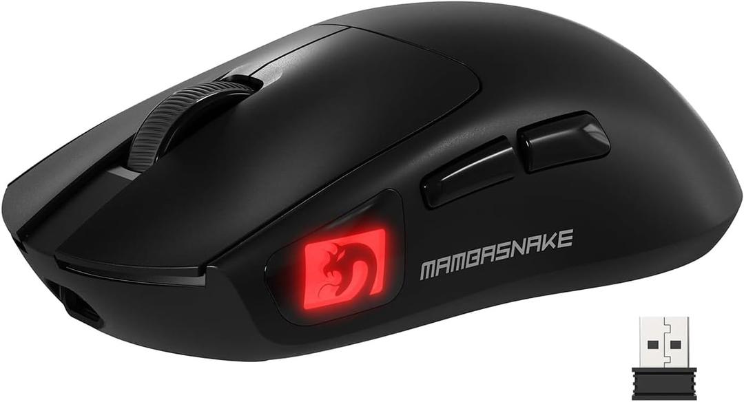ATTACK SHARK  MAMBASNAKE M4 Wireless Gaming Mouse, 24000 Adjustable DPI PAW3311 Optical Sensor, Programmed Buttons, 52g Lightweight Ergonomic Computer Mice 2.4G/BT/USB-C for PC/Mac-Black