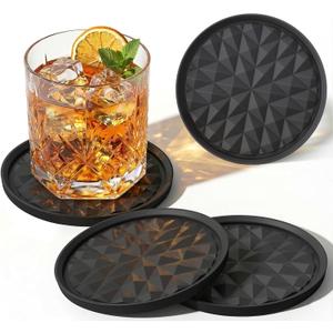 Silicone Coasters for Drinks[4 Pack]- Cup Mat for Tabletop Protection-Non-Slip, Non-Stick, Coffee Table Decor, Great Gift for Any Occasion, Black