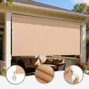 Outdoor Roller Shade, Exterior Cordless Patio Roll Up Blinds with Splicing Design, Cordless Shade Cloth Roll Blinds for Porch Gazebo Pergola Balcony Backyard (8' W x 6' H, Sesame)