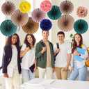 2 x Kosiz 18 Pcs Boho Classroom Hanging Decoration Boho Paper Fans Soft Colored Pom Poms Country School Hanging Fans Tissue Paper Flower for Room Classroom Birthday Party Supplies Decoration
