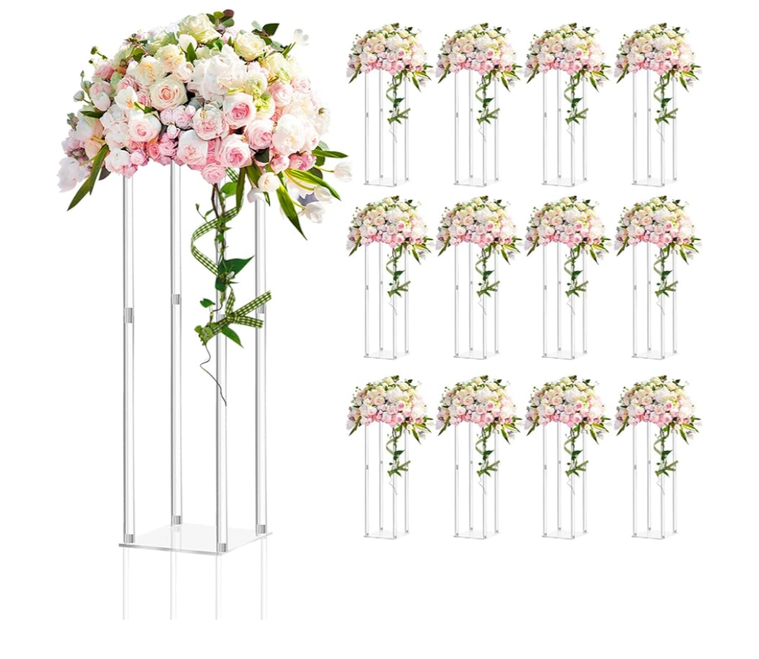 Geetery 12 Pieces Tall Acrylic Vase Wedding Centerpieces Clear Flower Stand Column Geometric Floral Vase Elegant Display Holder for Birthday Party Wedding Table Decorations (28 Inch)