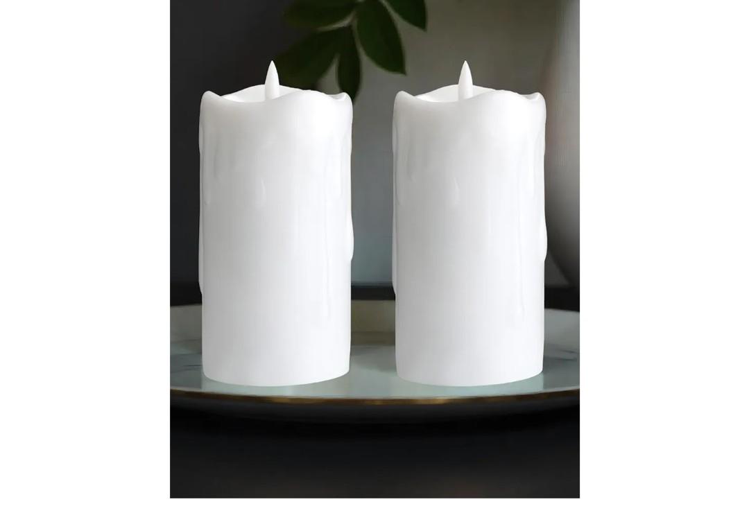 Gmnee 3"x6" White Flameless LED Candles - Remote Control & Timer, Set of 2 Large Real Wax Pillar Flickering Battery Candles for Table, Fireplace and Mantel Decor