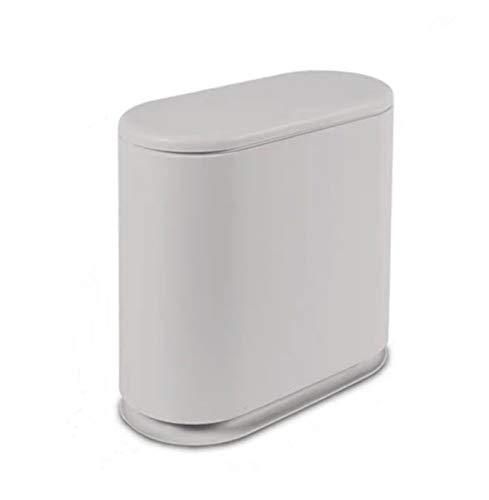IEEK Slim Plastic Can with Press Top Lid,2.4 Gallon/10 Liter Garbage Can Modern Waste Basket for Bathroom,Living Room,Office,Kitchen and Narrow Spaces,Grey