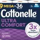 Cottonelle Ultra Comfort Toilet Paper, 9 Mega Rolls = 36 Regular Rolls, Packaging May Vary