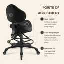 DR.LOMILOMI Pneumatic Swivel Rolling Saddle Chair with Wheels and Ergonomic Back Support for Hair Stylist, Dental Hygienist, Hygienic Clinic, Spa, Massage, Home, Office - Black Vinyl Leather - 510 KOA