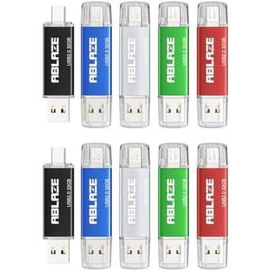 ABLAZE 32GB Type C Flash Drive 10 Pack, Dual USB 2.0+USB C Memory Stick Thumb Drive Compatible with iPhone 16/ 15, Android Smartphone, Computers, Tablets, Mac, iPad, PC