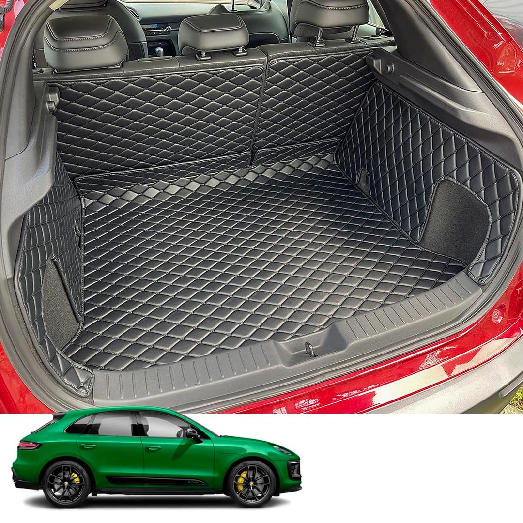 Cargo Liner & Backrest Mat Compatible with 2015-2025 Porsche Macan - Custom Fit PU Leather Cargo Mat and Rear Backrest Protector- All Weather Easy to Clean Waterproof Trunk Mats