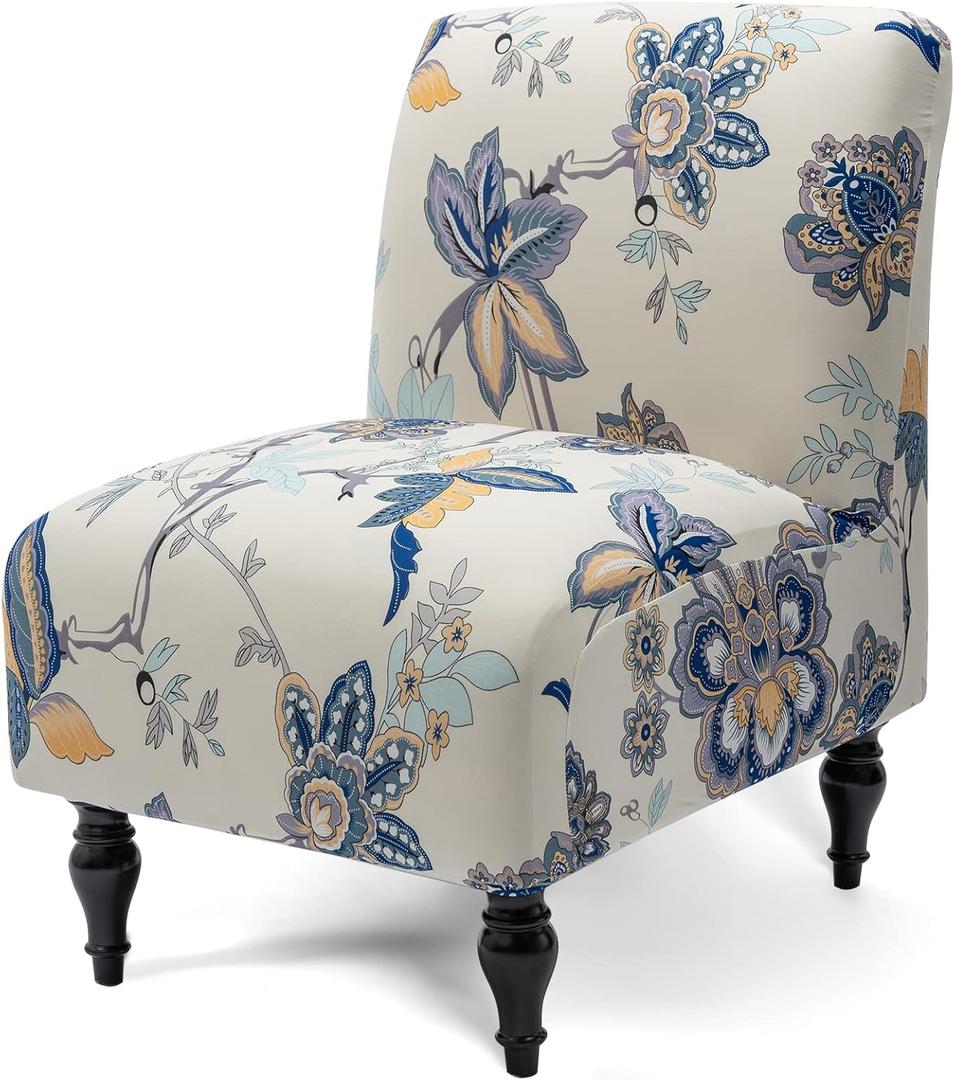 Liykimt Armless Accent Chair Cover Slipcover,Slipper Chair Stretch Spandex Removable for Armless Chair Furniture Protector Covers for Living Dining Room Hotel (Beige Flower, 1)