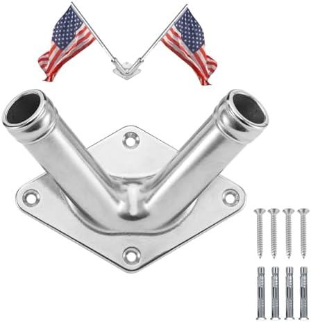 FUNNANS Flag Holder, 316 Stainless Steel v Flag Pole Bracket, Heavy Duty Double Flag Pole Mount for House, Yard, Porch(1 inch)