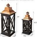 Large Farmhouse Wooden Lanterns with Metal Top, Decorative Floor Lanterns Set of 2, Black Frame with Rustic Gold Accents, Indoor/Outdoor Hurricane Lanterns for Home Decor (No Glass)