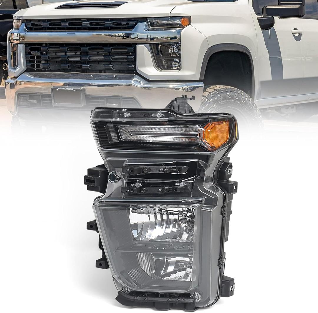 Huray Headlight Assembly for Chevy Silverado 2020 2021 2022 2023 [2500HD 3500HD] [Halogen Type] [OE Replacement] Head Lamp Factory Style Light (Driver Side (Left))