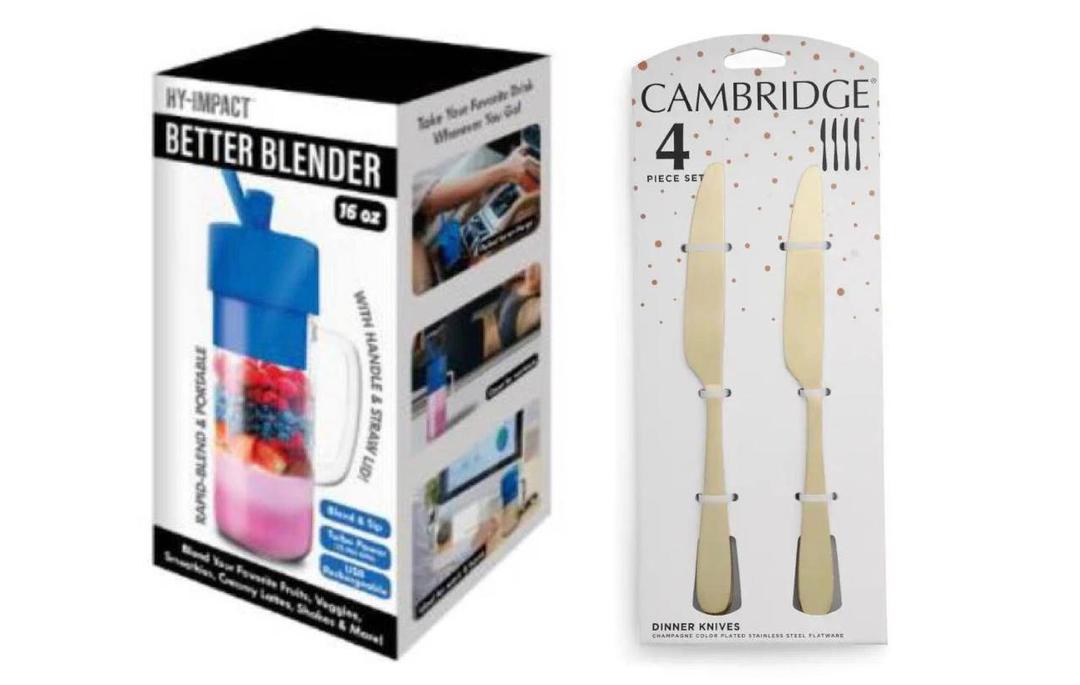 Set of 2, Hy-Impact Better Blender 16 Oz Cordless USB Rechargeable Turbo Power And 4 Champagne Cambridge Steel Flatware