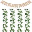 Kosiz 5 Pcs First Communion Decoration Set God Bless Banner with 4 Pcs 26 ft White Flower Garland Fake Vines Faux Artificial Floral Garland Blessed Burlap Banner for Wedding Confirmation Baptism