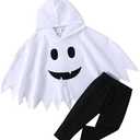 Noubeau Toddler Baby Boys Girls Halloween Costume Ghost Cloak Hooded Top Black Pants Boo Spooky Ghost Costume Cosplay Clothes 3-4 years old