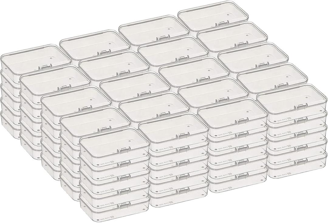 100 Pack Rectangular Clear Plastic Storage Containers Box with Hinged Lid for Beads and Other Small Craft Items (3.35 x 2.17 x 0.98 inch)