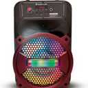 Top Tech Audio Rock-8 1500W Portable Bluetooth Speaker, 8-Inch Woofer, LED Lights, Rechargeable Battery, Wireless Streaming, USB, TF Card & AUX Input, FM Radio, Karaoke Microphone Included, Red