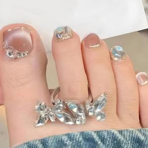 Press on Toenails with Designs Acrylic Fake Nails for Toe Artificial False Nails with Charms Glue on Toe Nails for Spring Summer Stick on Toenails for Women Girls(JMZ050)