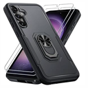 Janmitta for Samsung Galaxy S23 FE Case with 2 Pcs Screen Protector, Heavy Duty Shockproof Full Body Phone Cover Built in Rotatable Metal Ring Holder Kickstand, 2023 Black Matte
