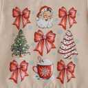 Toddler Girl Christmas Outfit Santa/Christmas Tree Sweatshirt+Velvet Bell-Bottoms Clothes (12-18 Months, Bow-red)