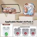 for AirPod 4 Case, with Safty Lock & Phone Stand for Floral AirPod 4 Generation Case Cover for Women Girly, iPod 4 Cases with Keychain & Cleaner Kit -Blue Bells Flower