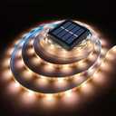 19.8 FT Solar LED Strip Lights Outdoor Waterproof Rope Light 3000K Cuttable & 8 Modes Solar Powered Tape Lighting for Step, Sign, Driveway