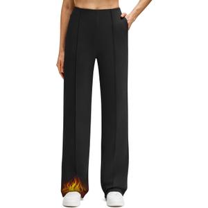 G4Free Women's Fleece Lined Sweatpants Hidden Waist Wide Leg Pants with Pockets Casual Lounge Trousers Petite/ Regular/ Tall (Black, S, 33")